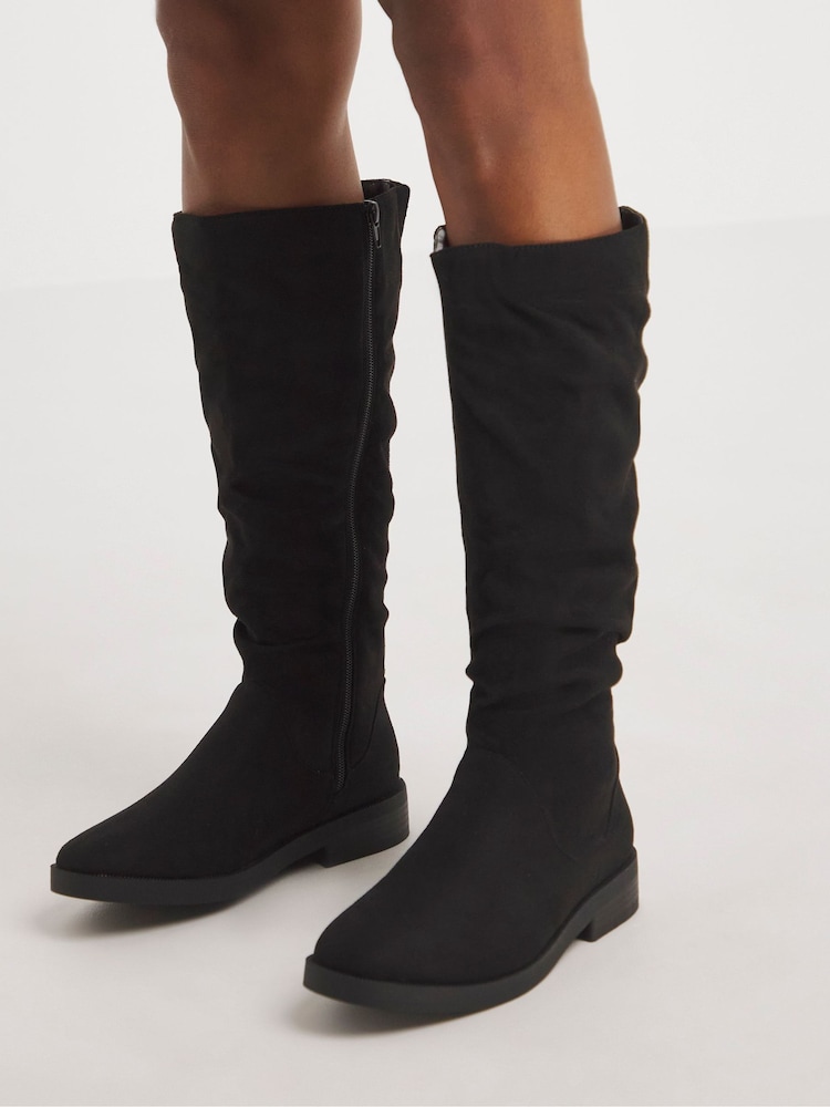 JD Williams Black Microsuede Ruched Boots in Extra Wide Fit Super Curvy Calf - Image 2 of 4