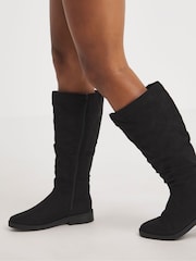 JD Williams Black Microsuede Ruched Boots in Extra Wide Fit Super Curvy Calf - Image 3 of 4