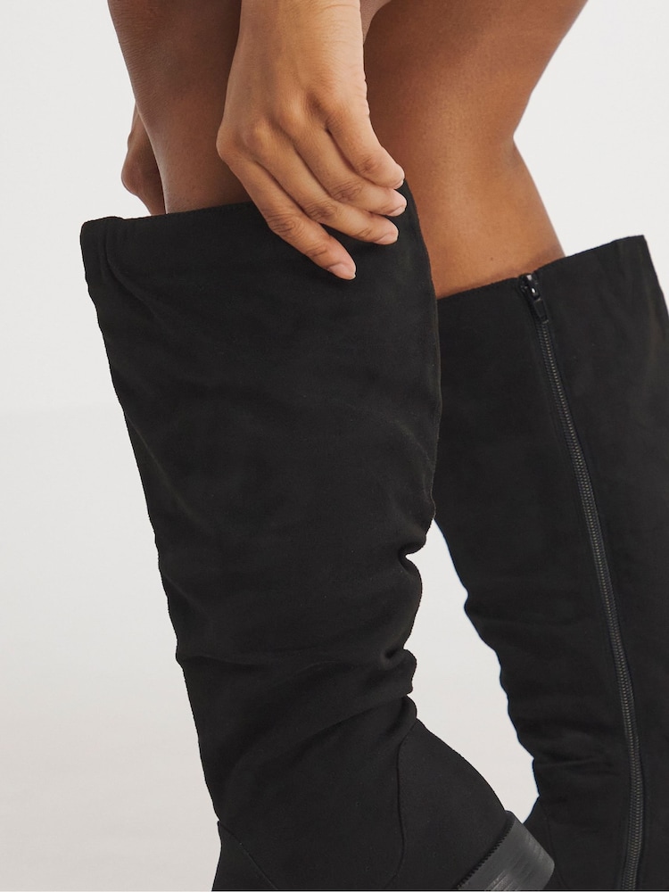 JD Williams Black Microsuede Ruched Boots in Extra Wide Fit Super Curvy Calf - Image 4 of 4
