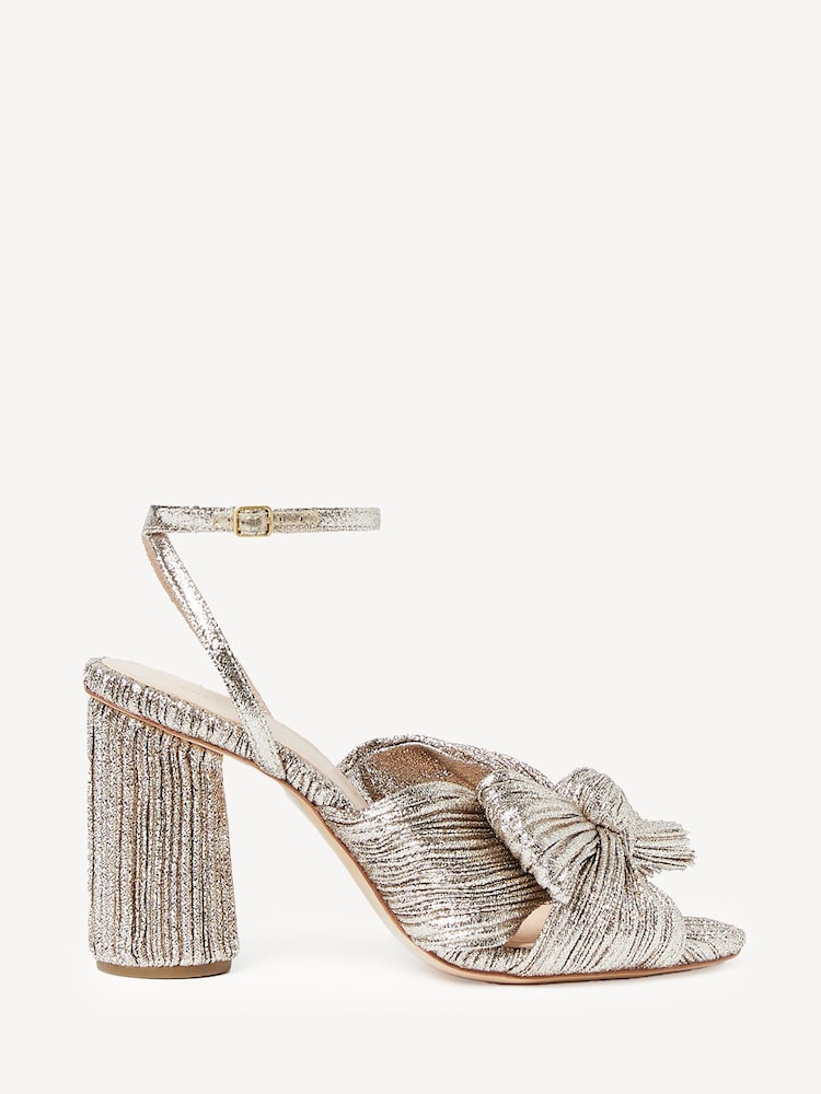 Loeffler Randall Gold Yellow Camellia Pleated Knot Heeled Sandals With Ankle Strap - Image 1 of 7