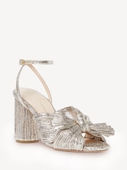 Loeffler Randall Gold Yellow Camellia Pleated Knot Heeled Sandals With Ankle Strap - Image 2 of 7