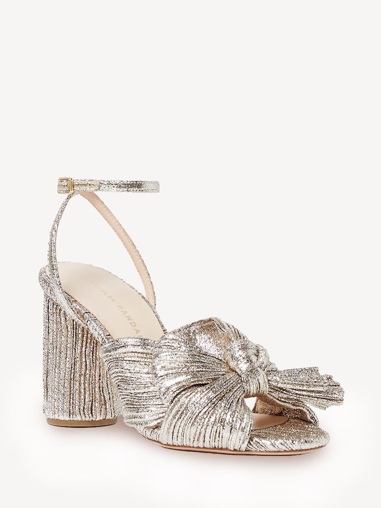 Loeffler Randall Gold Yellow Camellia Pleated Knot Heeled Sandals With Ankle Strap - Image 2 of 7