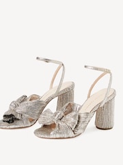 Loeffler Randall Gold Yellow Camellia Pleated Knot Heeled Sandals With Ankle Strap - Image 4 of 7