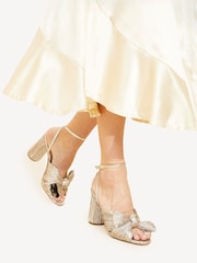 Loeffler Randall Gold Yellow Camellia Pleated Knot Heeled Sandals With Ankle Strap - Image 5 of 7