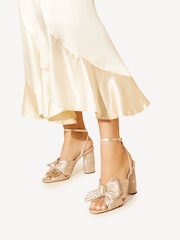 Loeffler Randall Gold Yellow Camellia Pleated Knot Heeled Sandals With Ankle Strap - Image 6 of 7