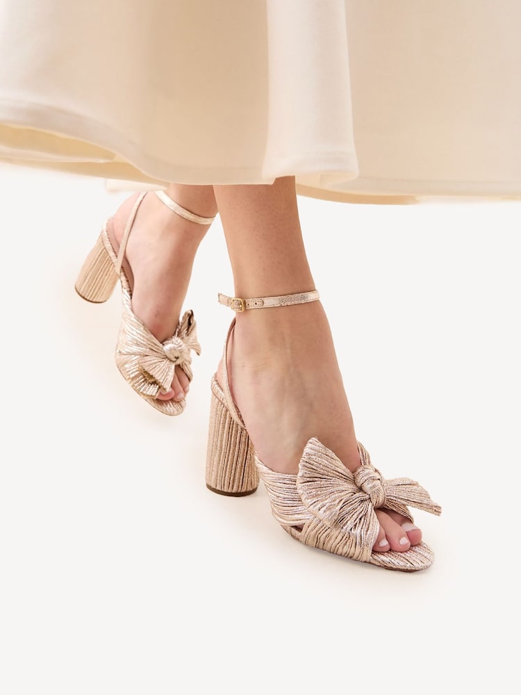 Loeffler Randall Gold Yellow Camellia Pleated Knot Heeled Sandals With Ankle Strap - Image 7 of 7