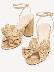 Loeffler Randall Gold Camellia Pleated Knot Heeled Sandals With Ankle Strap - Image 3 of 6