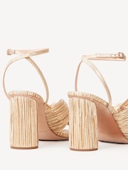 Loeffler Randall Gold Camellia Pleated Knot Heeled Sandals With Ankle Strap - Image 4 of 6