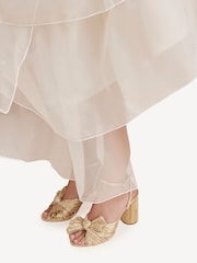 Loeffler Randall Gold Camellia Pleated Knot Heeled Sandals With Ankle Strap - Image 5 of 6