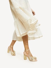 Loeffler Randall Gold Camellia Pleated Knot Heeled Sandals With Ankle Strap - Image 6 of 6