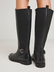 JD Williams Black Leather Riding Boots With Elasticated Back in Extra Wide Fit - Image 2 of 4