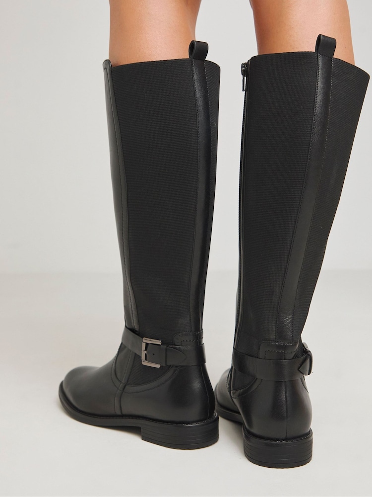 JD Williams Black Leather Riding Boots With Elasticated Back in Extra Wide Fit - Image 2 of 4