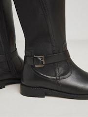 JD Williams Black Leather Riding Boots With Elasticated Back in Extra Wide Fit - Image 4 of 4