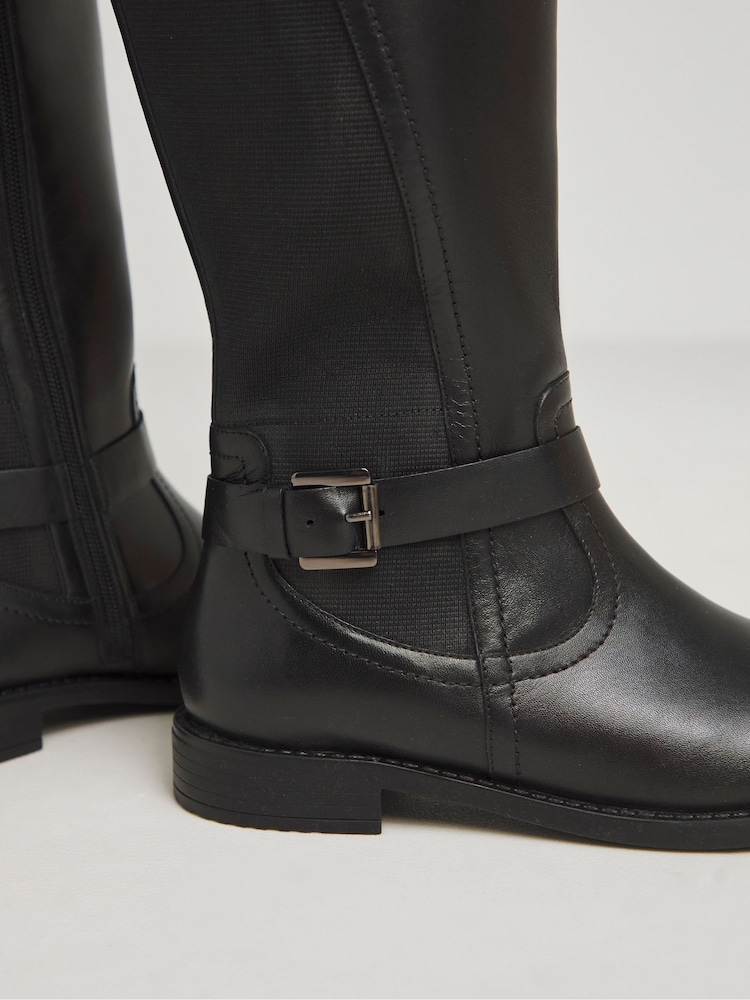 JD Williams Black Leather Riding Boots With Elasticated Back in Extra Wide Fit - Image 4 of 4