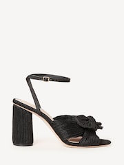 Loeffler Randall Black Camellia Pleated Knot Heeled Sandals With Ankle Strap - Image 1 of 6