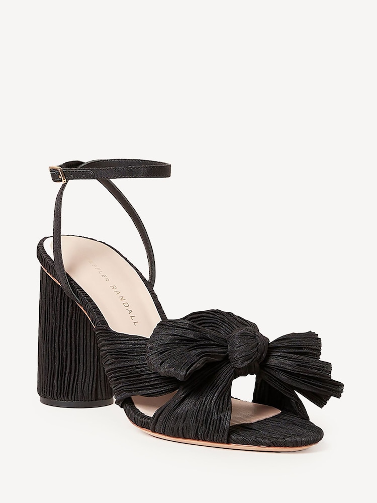 Loeffler Randall Black Camellia Pleated Knot Heeled Sandals With Ankle Strap - Image 2 of 6 Loeffler Randall Black Camellia Pleated Knot Heeled Sandals With Ankle Strap - Image 2 of 6