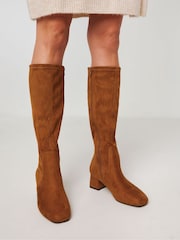 JD Williams Natural Low Block Heel Knee High Boots in Extra Wide Fit - Image 1 of 4