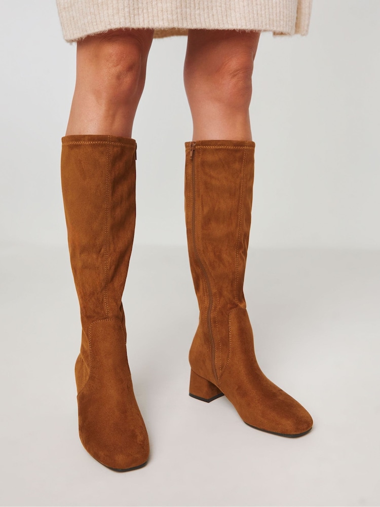 JD Williams Natural Low Block Heel Knee High Boots in Extra Wide Fit - Image 1 of 4