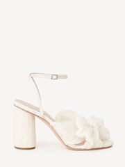 Loeffler Randall White Camellia Pleated Knot Heeled Sandals With Ankle Strap - Image 1 of 5
