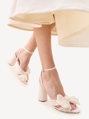 Loeffler Randall White Camellia Pleated Knot Heeled Sandals With Ankle Strap - Image 4 of 5