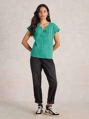 White Stuff Green Nelly Notch Neck T-Shirt - Image 1 of 6