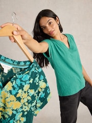 White Stuff Green Nelly Notch Neck T-Shirt - Image 3 of 6