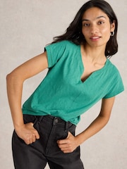 White Stuff Green Nelly Notch Neck T-Shirt - Image 4 of 6