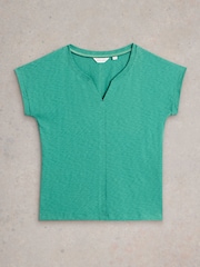 White Stuff Green Nelly Notch Neck T-Shirt - Image 5 of 6