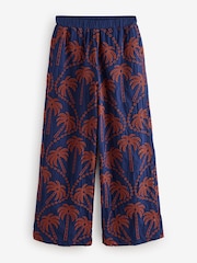 Brown/Navy Embroidered Palm Print Wide Leg Trousers - Image 5 of 7