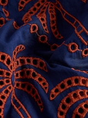 Brown/Navy Embroidered Palm Print Wide Leg Trousers - Image 6 of 7