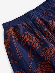 Brown/Navy Embroidered Palm Print Wide Leg Trousers - Image 7 of 7