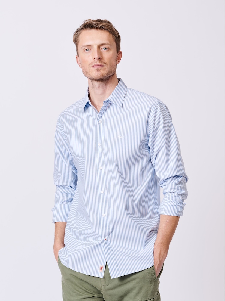 Aubin Blue Stripe Chase Poplin 100% Cotton Shirt - Image 1 of 7