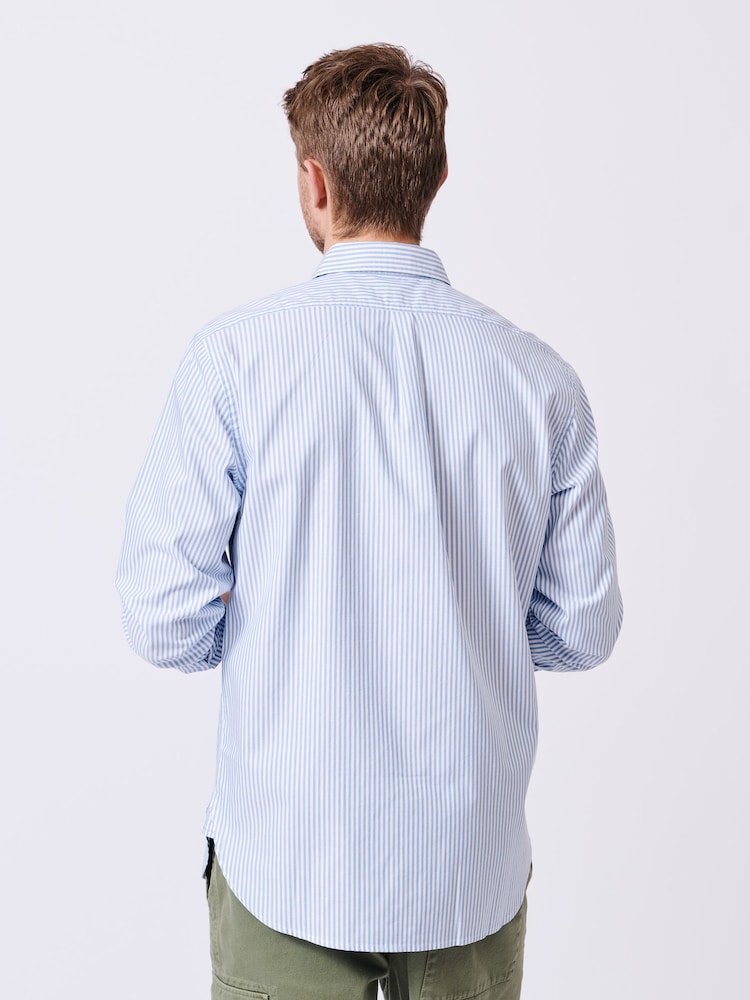 Aubin Blue Stripe Chase Poplin 100% Cotton Shirt - Image 2 of 7