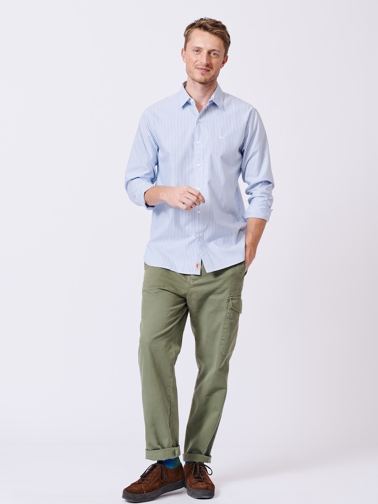 Aubin Blue Stripe Chase Poplin 100% Cotton Shirt - Image 6 of 7