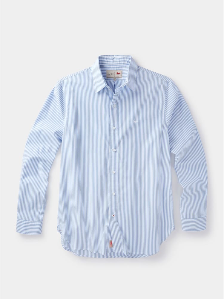 Aubin Blue Stripe Chase Poplin 100% Cotton Shirt - Image 7 of 7