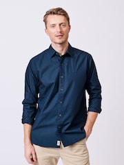 Aubin Blue Navy Chase Poplin 100% Cotton Shirt - Image 1 of 7
