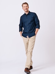 Aubin Blue Navy Chase Poplin 100% Cotton Shirt - Image 4 of 7