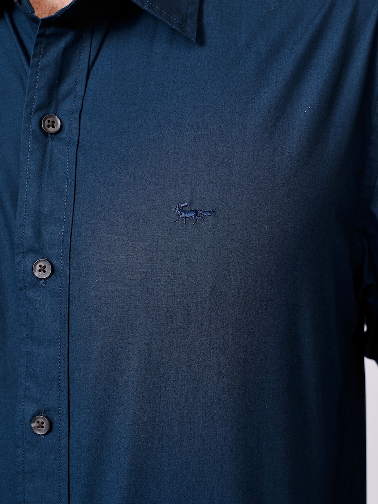 Aubin Blue Navy Chase Poplin 100% Cotton Shirt - Image 7 of 7
