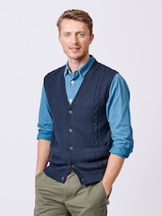 Aubin Blue Croyland Cable 100% Organic Cotton Waistcoat - Image 1 of 5