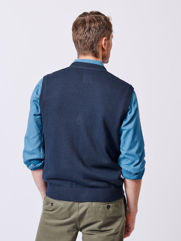 Aubin Blue Croyland Cable 100% Organic Cotton Waistcoat - Image 2 of 5