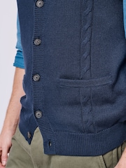 Aubin Blue Croyland Cable 100% Organic Cotton Waistcoat - Image 4 of 5