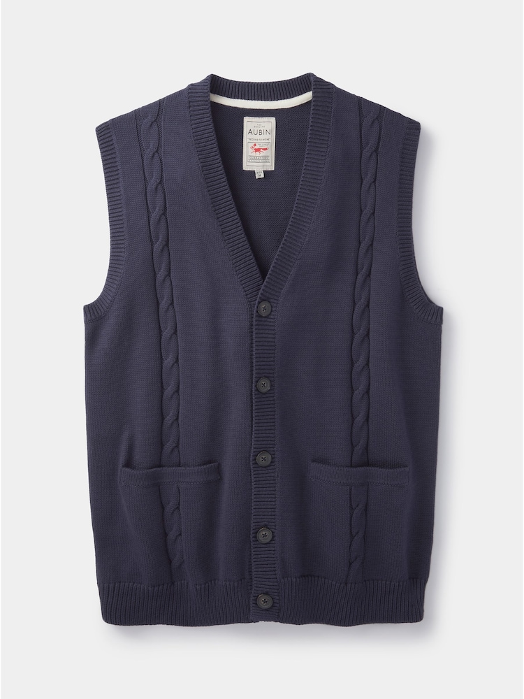 Aubin Blue Croyland Cable 100% Organic Cotton Waistcoat - Image 5 of 5