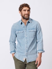 Aubin Blue Detuyll Selvedge 100% Cotton Denim Shirt - Image 1 of 7