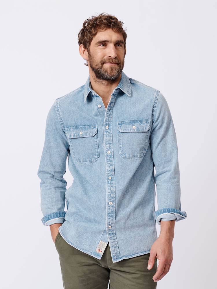 Aubin Blue Detuyll Selvedge 100% Cotton Denim Shirt - Image 1 of 7