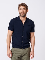 Aubin Blue Keal Button Through Polo Shirt - Image 1 of 5