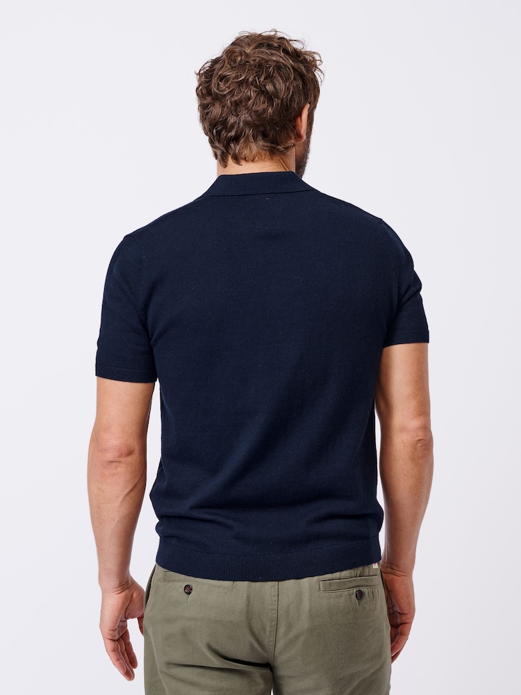 Aubin Blue Keal Button Through Polo Shirt - Image 2 of 5