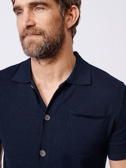 Aubin Blue Keal Button Through Polo Shirt - Image 4 of 5