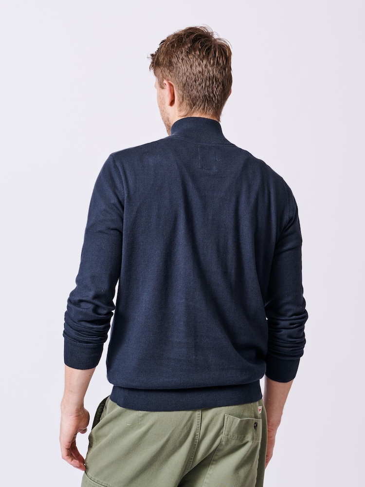 Aubin Blue Navy Daw Cotton Zip Neck 100% Cotton Jumper - Image 2 of 5
