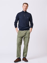 Aubin Blue Navy Daw Cotton Zip Neck 100% Cotton Jumper - Image 3 of 5
