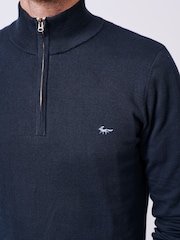 Aubin Blue Navy Daw Cotton Zip Neck 100% Cotton Jumper - Image 4 of 5